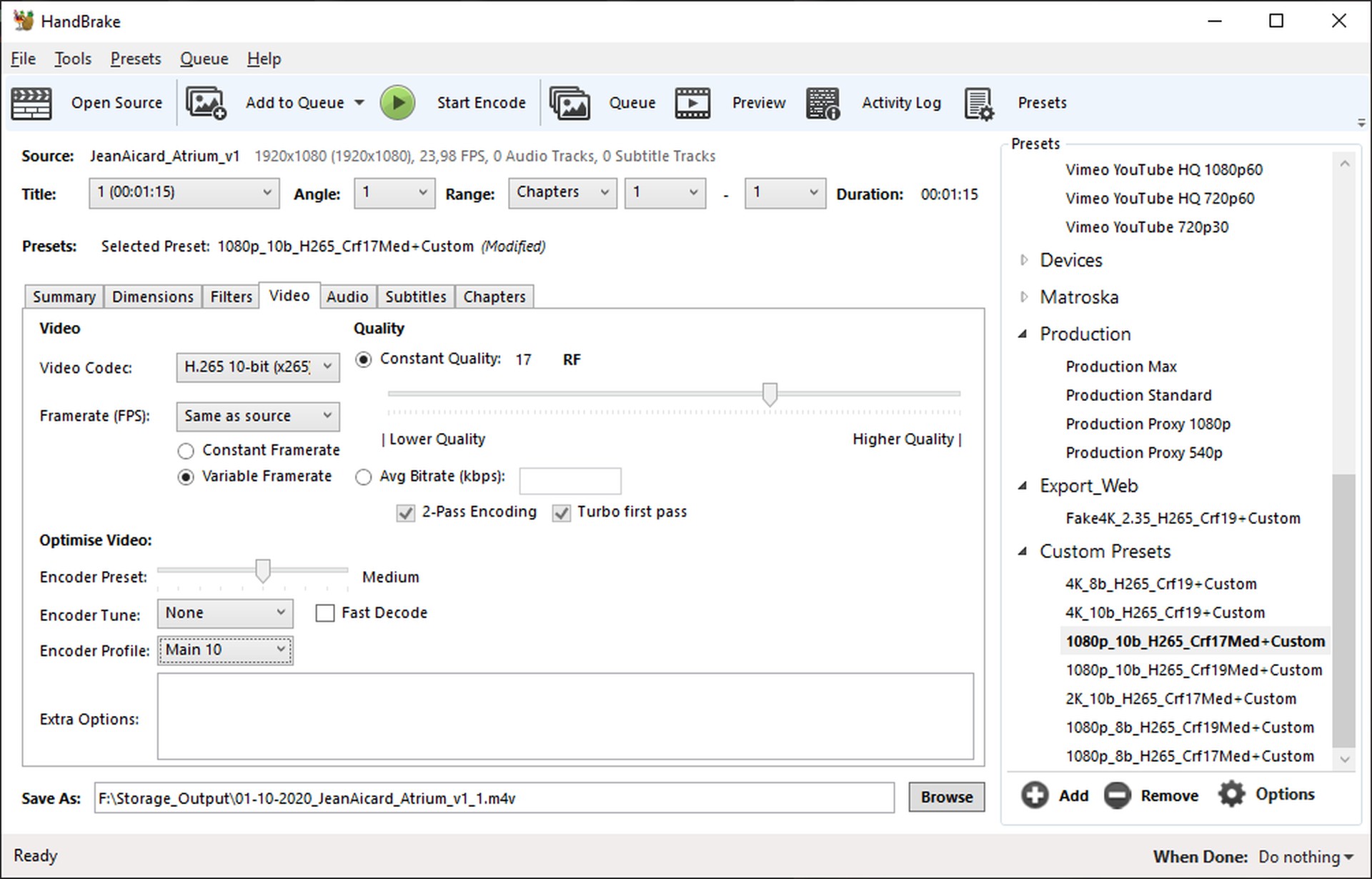 HandBrake software interface screenshot