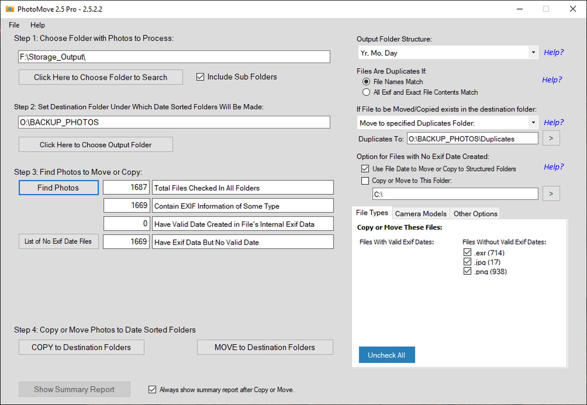 PhotoMove Pro software interface screenshot